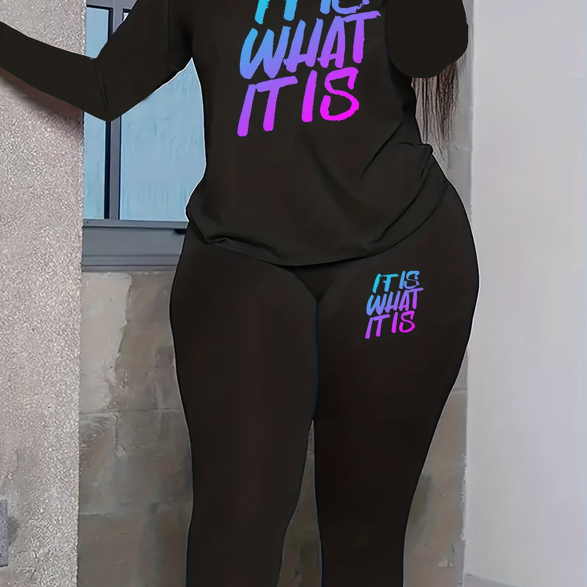  Skull Heart Print Tee & Leggings Outfits 2pcs Set