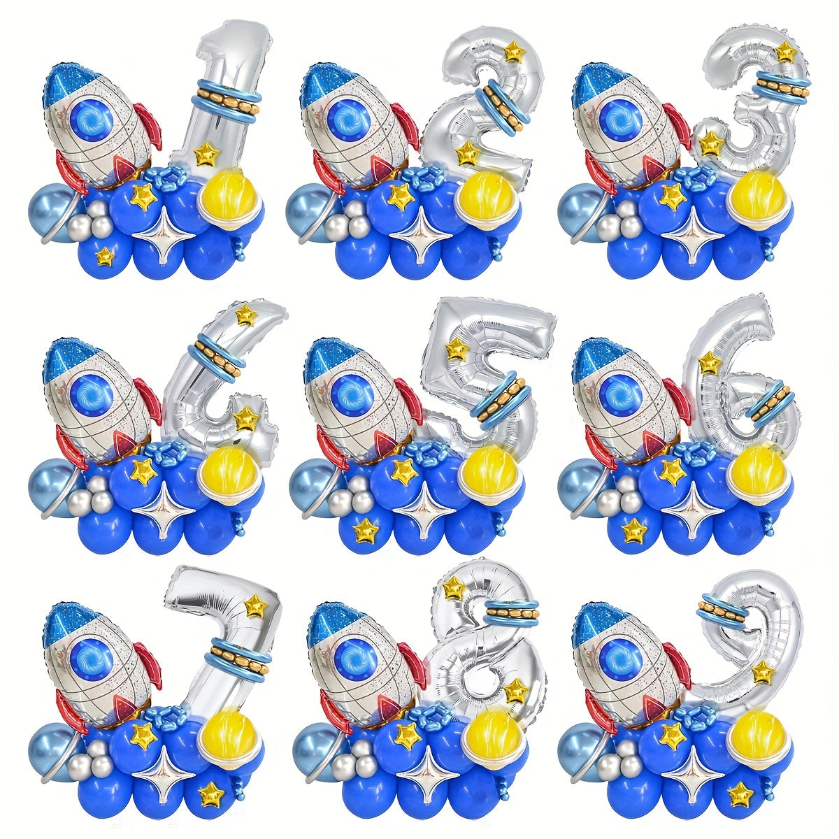 31pcs Space Rocket Silvery 0 9 Number Balloon Birthday Party Supplies