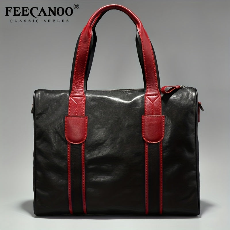 Men's Leather Briefcase Shoulder Bag for Travel Business