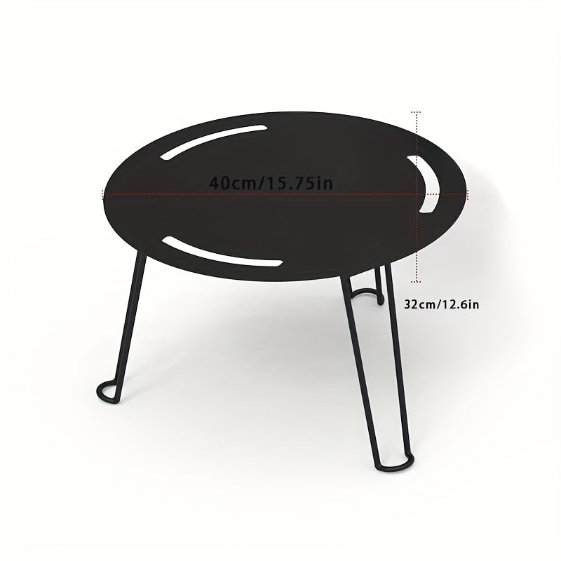 Outdoor Folding Table Portable Round Table Black Metal Camping Coffee Table