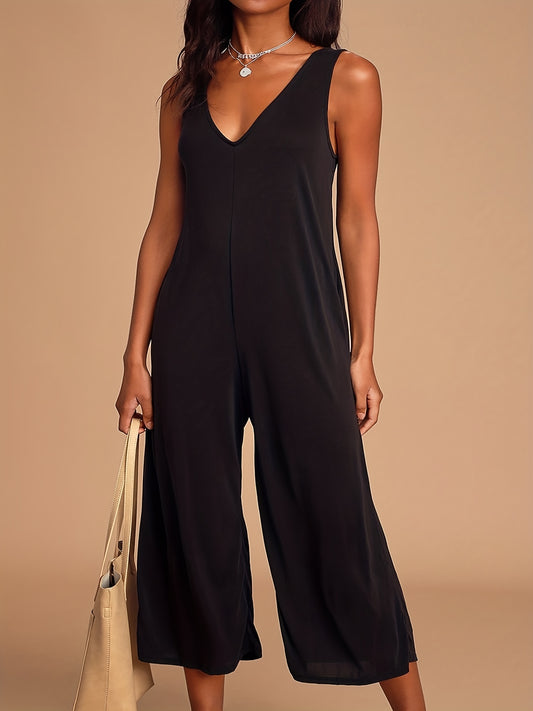  V Neck Backless Wide Leg Jumpsuit