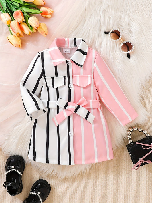 Baby Girls Striped Block Shirt Cardigan Dress