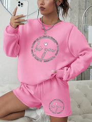  Slogan & Heart Print Sweatshirt & Shorts Set