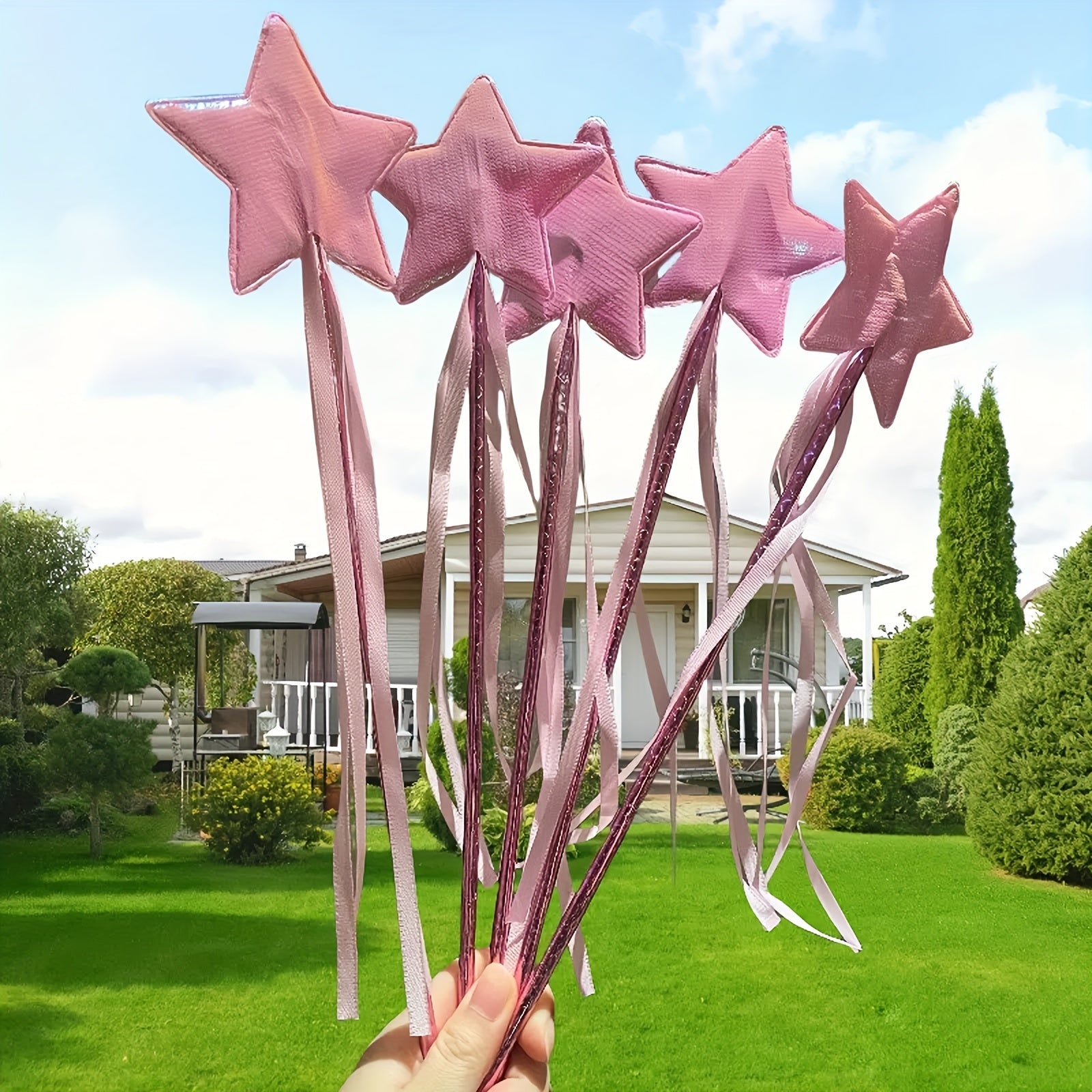 10pcs Pink Princess Magic Wands with Sparkling Pentagrams for Parties