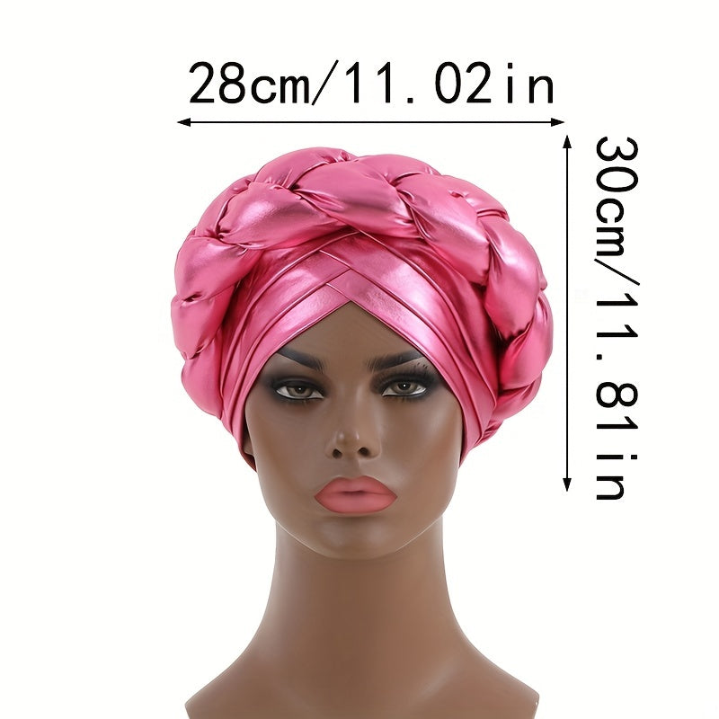 Pink Turban Cap Hot Stamping Braided Hijab Hat Elastic Bonnet Chemo Hats