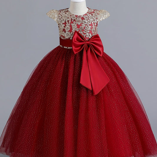 Cap Sleeve Rhinestone Embroidered Formal Dress for Big Girls