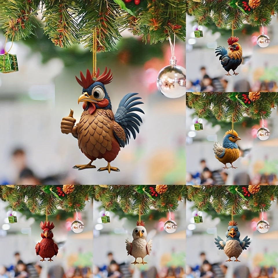 Christmas Halloween Rooster Chicken Acrylic Pendant Tree Decoration