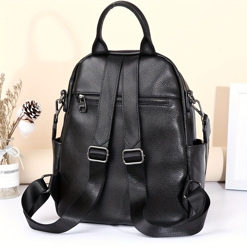Large Capacity Leather Women's Handbag with Adjustable Strap & Zipper Pocket