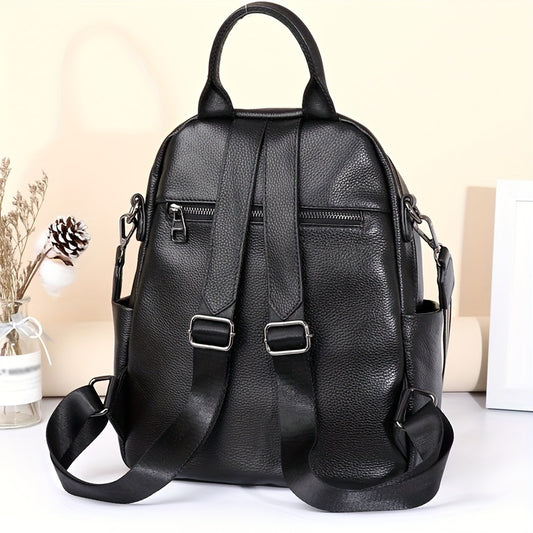 Large Capacity Leather Women's Handbag with Adjustable Strap & Zipper Pocket