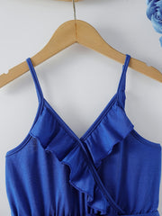 Girls Ruffle V-neck Summer Jumpsuit with Belt