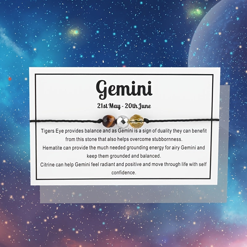 Constellation Theme Rope Bracelet With Message Card Healing Crystal Beaded