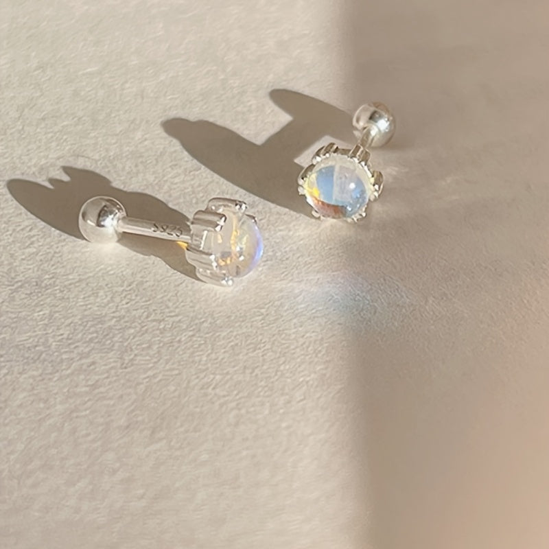 Moonstone Stud Earrings Delicate Jewelry 1Pair