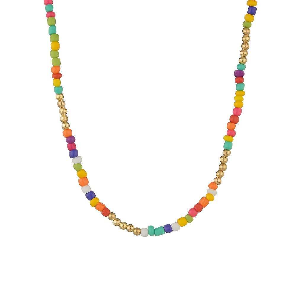 Colorful Rice Beads Boho Choker Necklace for Women