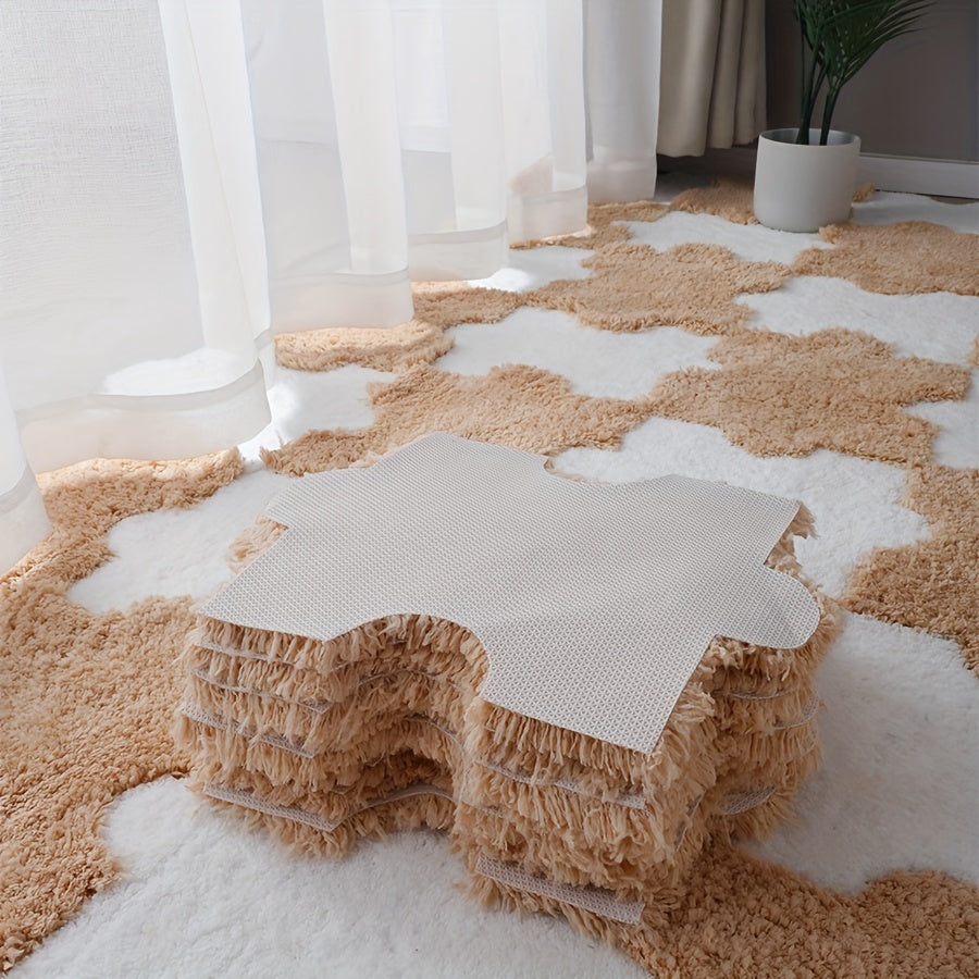 Thick Plush Shag Puzzle Floor Mat Soft Interlocking Carpet Fluffy Area Rugs