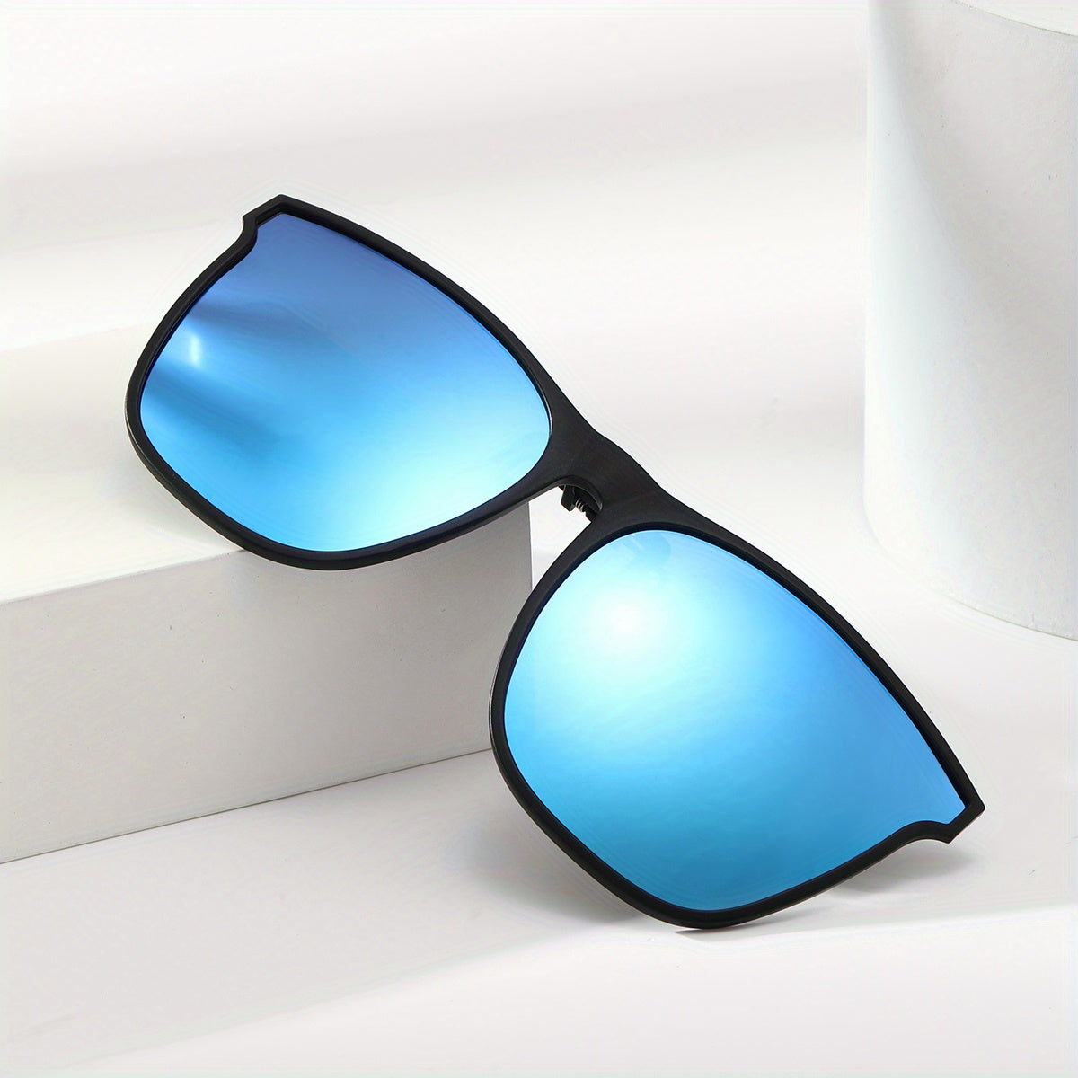 Men's Square Frame Polarized Clip-On Sunglasses with Specialty Case