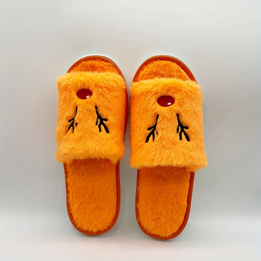 Christmas Elk Plush Slippers Open Toe Cozy Slip On Flat Fuzzy Shoes