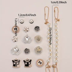16pcs Rhinestone Pearl Shoe Charm Clog Sandal Buckle Resin Shoe Accessory