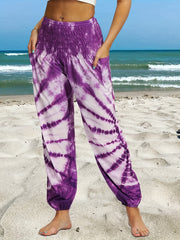 Women's Plus Tie Dye Shirred Waist Carrot Pants