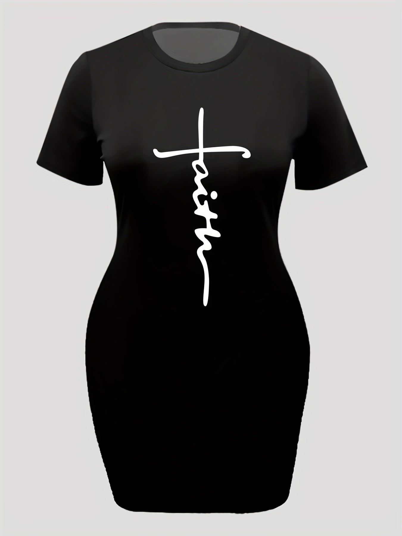  Casual Dress Women's Plus Letter Print Short Sleeve Tee Dress