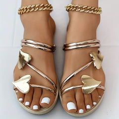 Women's Heart Flat Slide Sandals Open Toe Non Slip Shoes