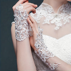 Rhinestone Fingerless Gloves Lace Wedding Bridal Gloves