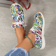 Women's Colorful Graffiti Pattern Low Lace Up Canvas Shoes