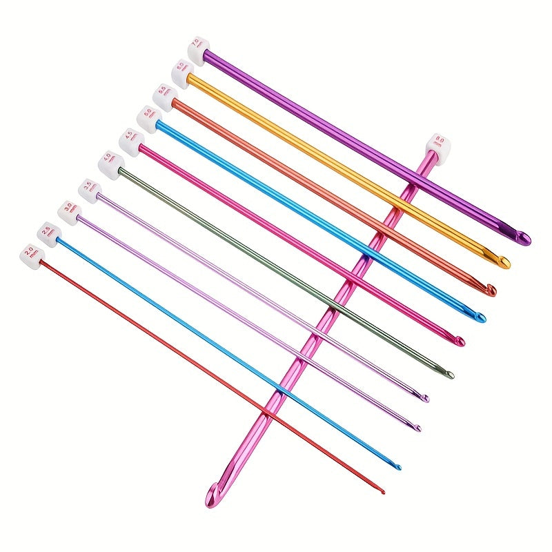 11pcs Tunisian Afghan Crochet Hooks Multicolor Aluminum Knitting Needles Hook