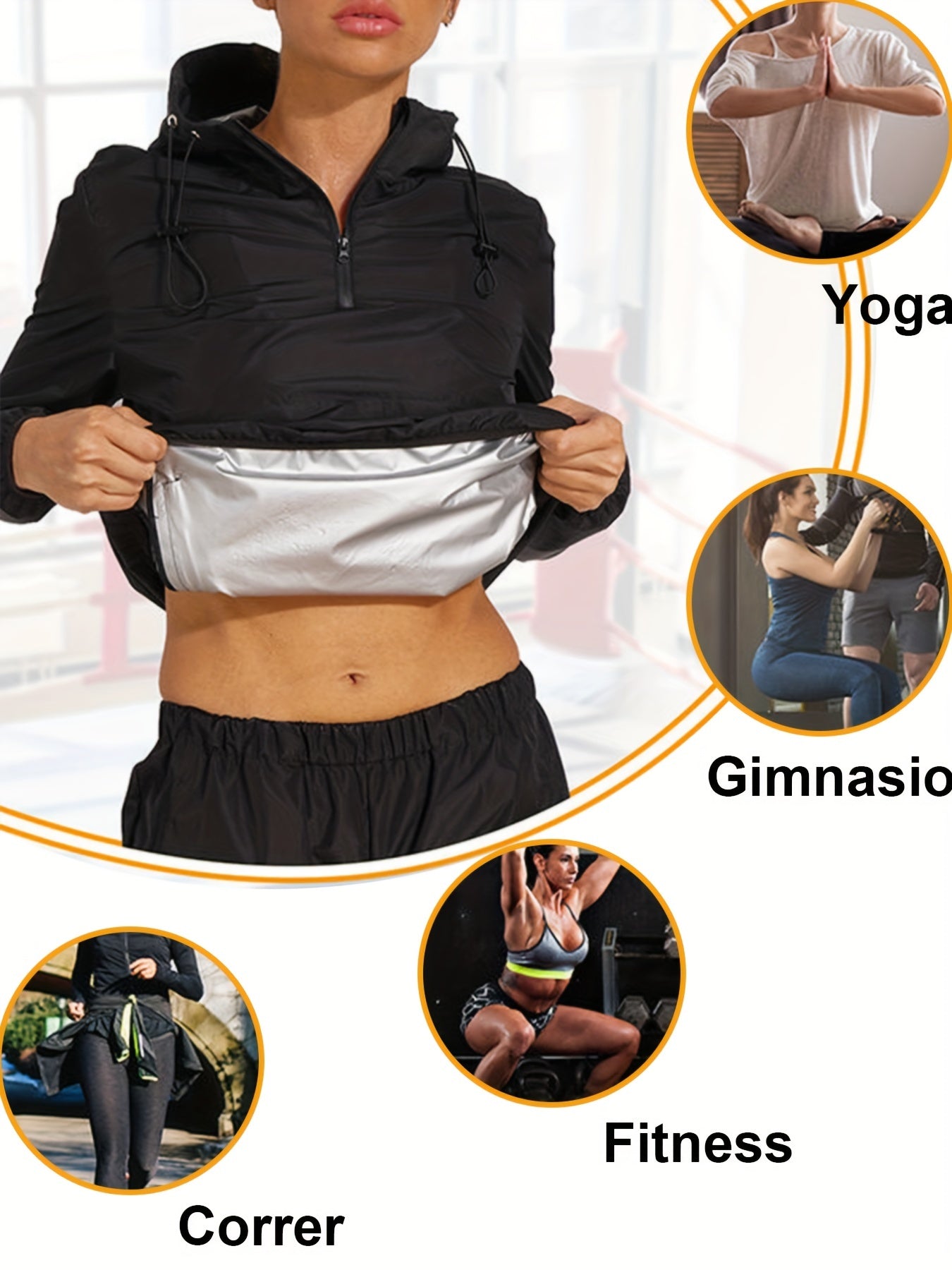 Sauna Suit Half Zipper Hooded Top & Weight Loss Sweat Pants Women's Activewear