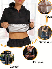Sauna Suit Half Zipper Hooded Top & Weight Loss Sweat Pants Women's Activewear
