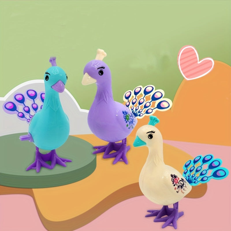 Whimsy Peacock Jumping Toy Wind Up Figurine Festive Play Gift