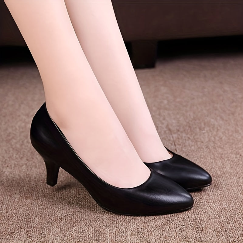 Chunky Heeled Pumps Slip On Pointed Toe High Heels