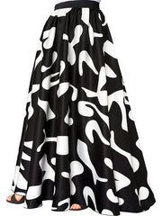  Women's Pleated Geo Print High Rise Maxi Skirt