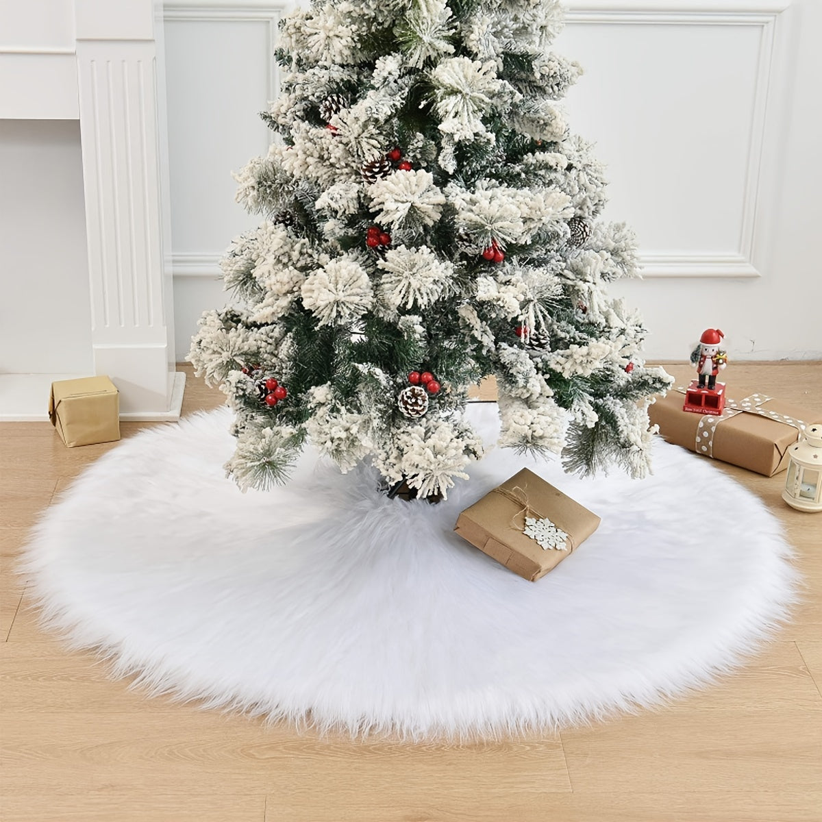 1pc Christmas Tree Skirt Plush Faux Fur Classic Xmas Tree Skirts