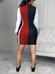  Colorblock Mock Neck Stretch Dress