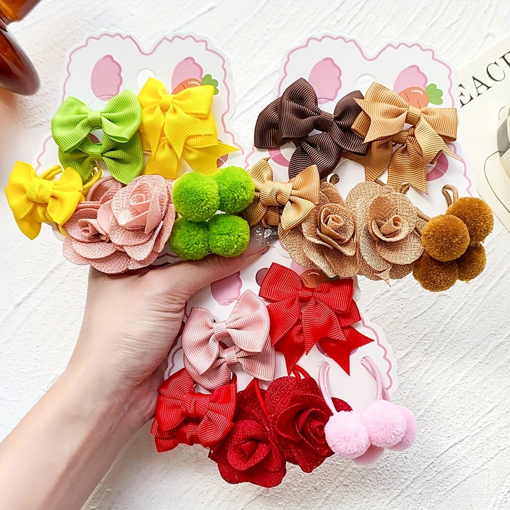 10pcs Bow Flowers Hair Tie Ponytail Holders Hair Accessories Sets for Baby Girls
