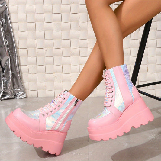 Women's Y2K Platform Lace Up Boots Comfortable Thick Bottom Shoes