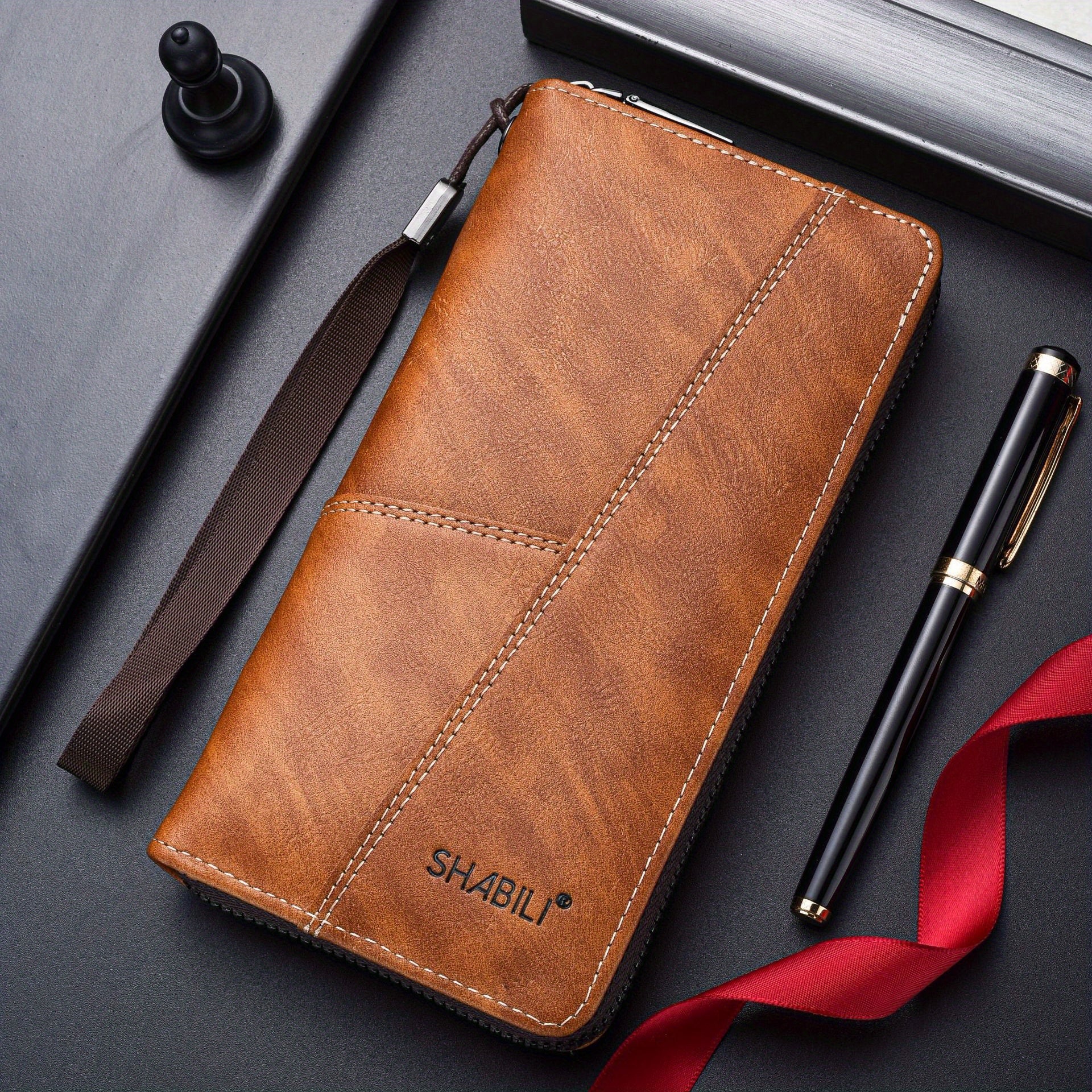 Men's Large Capacity Leather Wallet Clutch Bag Phone Bag