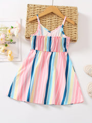 Toddler Girls Rainbow Striped Button Front Cami Dress