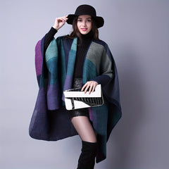 Vintage Block Shawl Cashmere Warm Wrap Large Blanket Scarf Poncho Capes Cloak