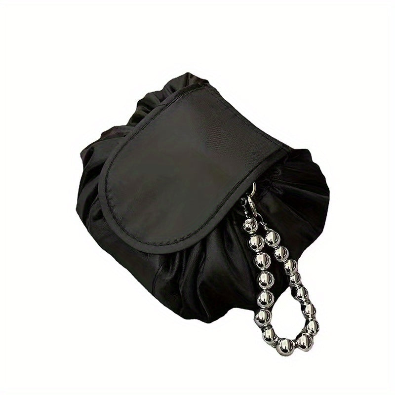 Travel Makeup Bag with Ruched Detail & Faux Pearl Decor