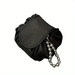 Travel Makeup Bag with Ruched Detail & Faux Pearl Decor