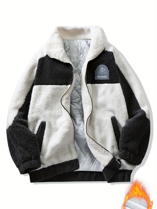 Warm Plush Fleece Jacket Men's Casual Stand Collar Coat Fall Winter