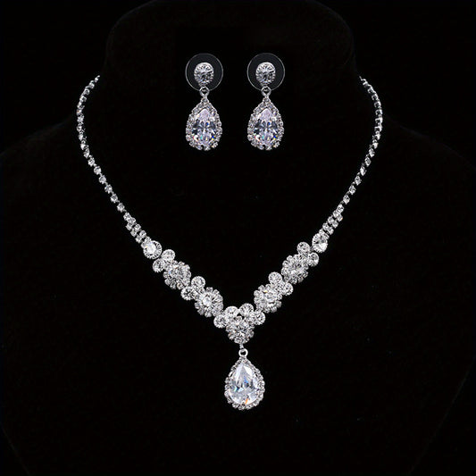 Zircon Necklace Earrings Set Bridal Wedding Jewelry