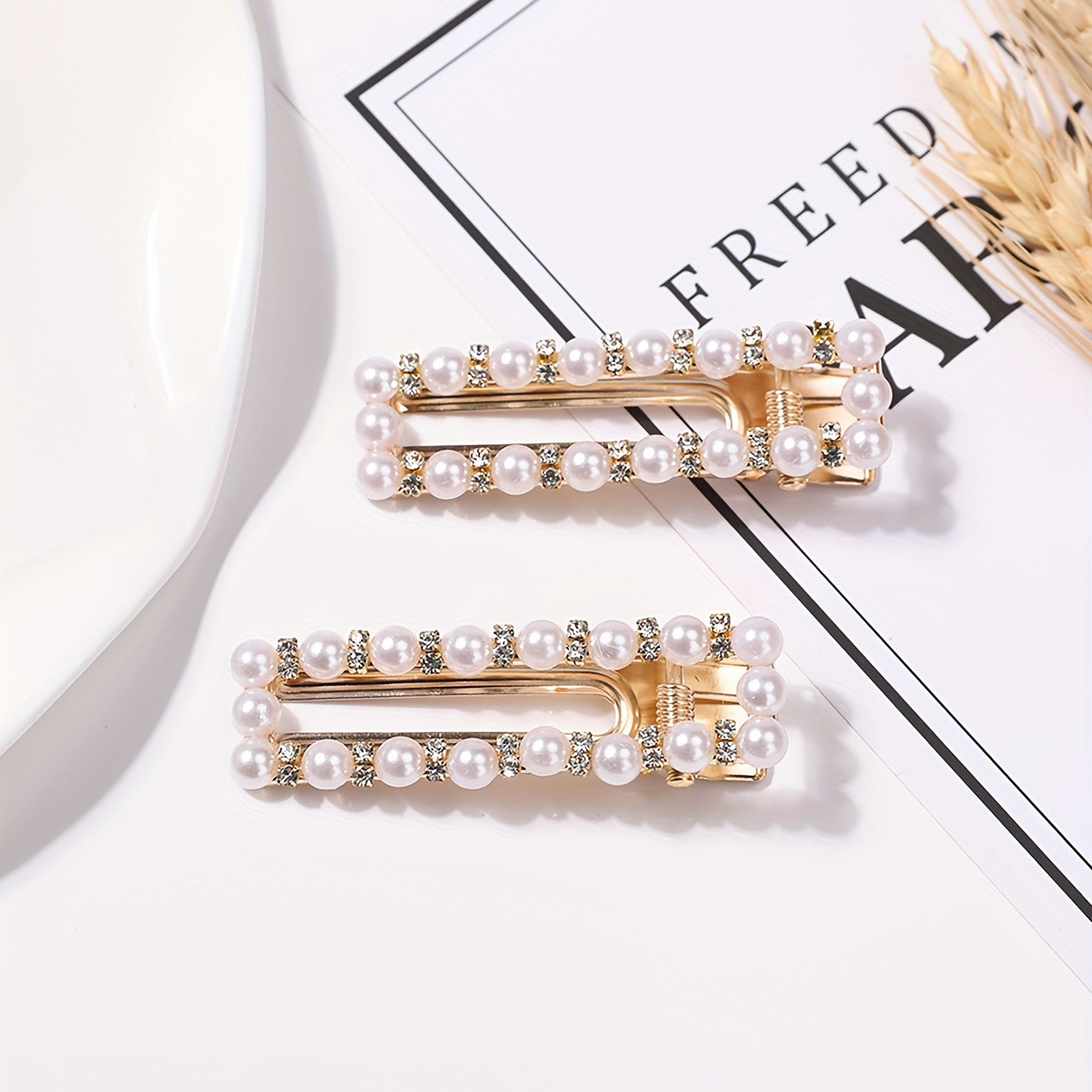Hollow Alloy Hair Clip Duck Billed Clip Faux Pearl Rhinestone Hair Clip