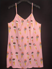  Lounge Dress Women's Plus Cat Ice Cream Print V Neck Nightdress