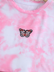 Toddler Girls Butterfly Embroidery Tie Dye Top & Sweat Pants 2pcs Sportwears