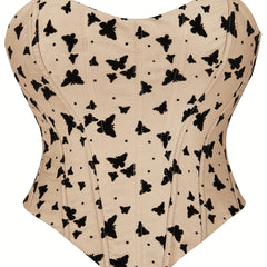 Butterfly Print Corset Bustier Tummy Control Lace Up Body Shaper