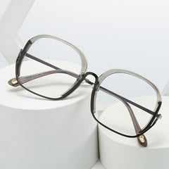 Square Block Semi Rimless Frame Clear Lens Metal Temple Light Blocking Glasses