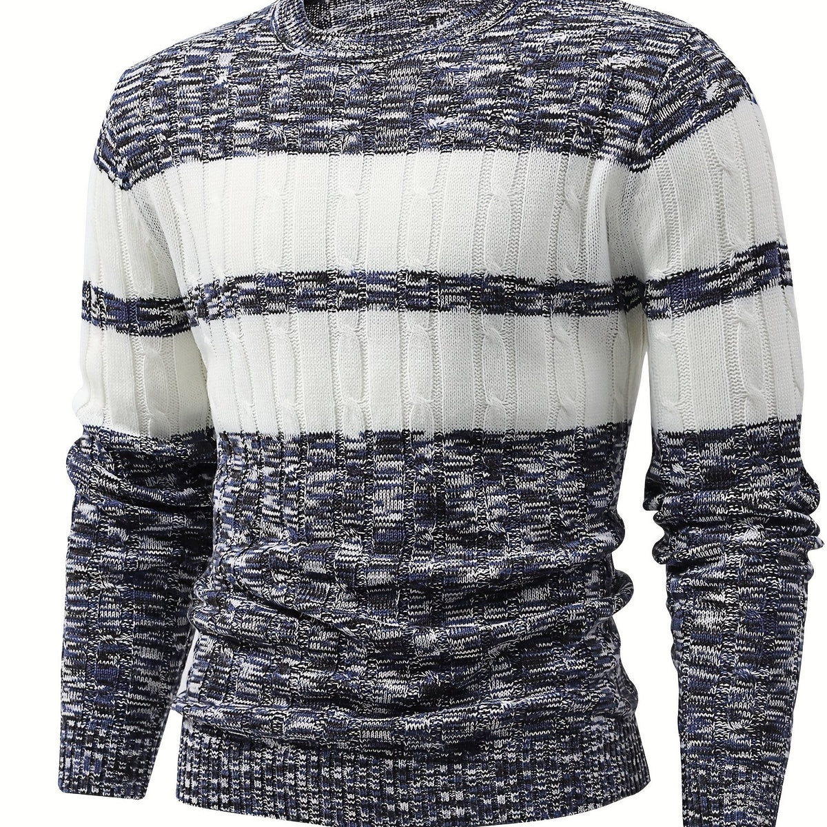 Men's Knitted Block Sweater Round Neck Warm Pullover for Fall Winter