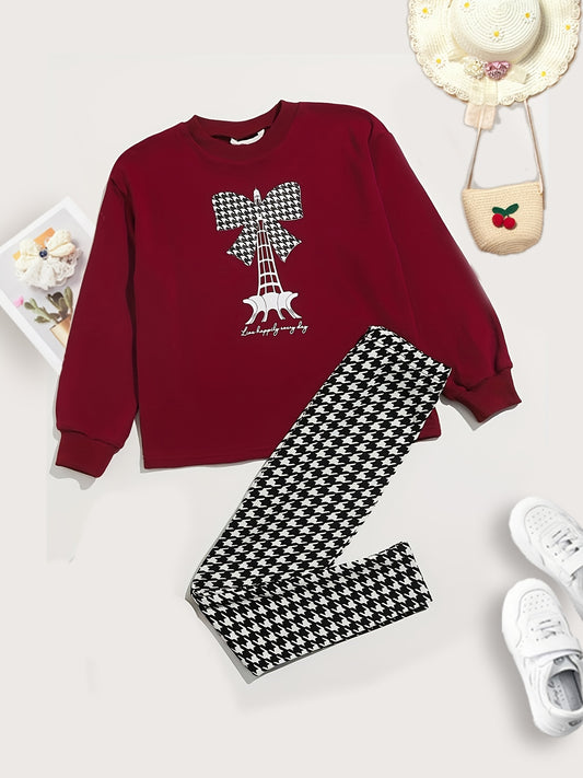 Toddler Girl's Top & Houndstooth Trousers Set
